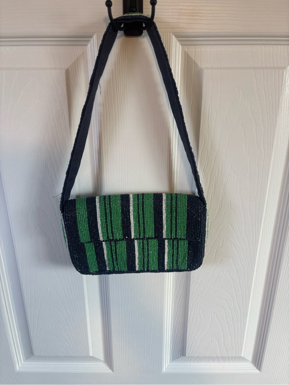 Anthropologie Navy, Green & White Beaded Shoulder Bag